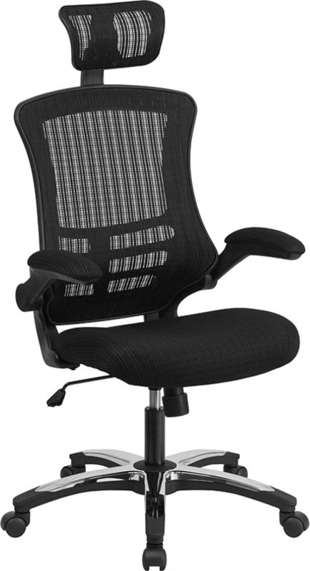 Photo 1 of Flash Furniture High-Back Black Mesh Swivel Ergonomic Executive Office Chair with Flip-Up Arms and Adjustable Headrest
