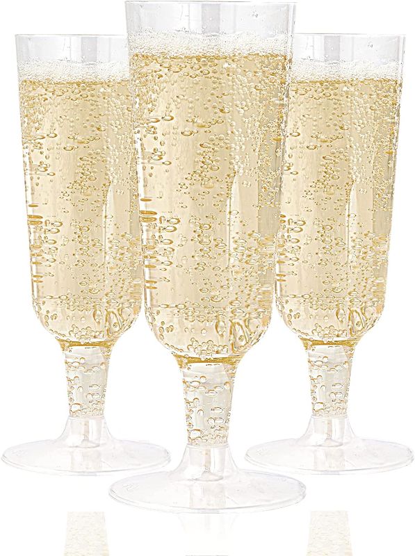 Photo 1 of  Pack Plastic Champagne Flutes Disposable 5 Oz Clear Plastic Champagne Glasses Perfect for Wedding and Shower Party
