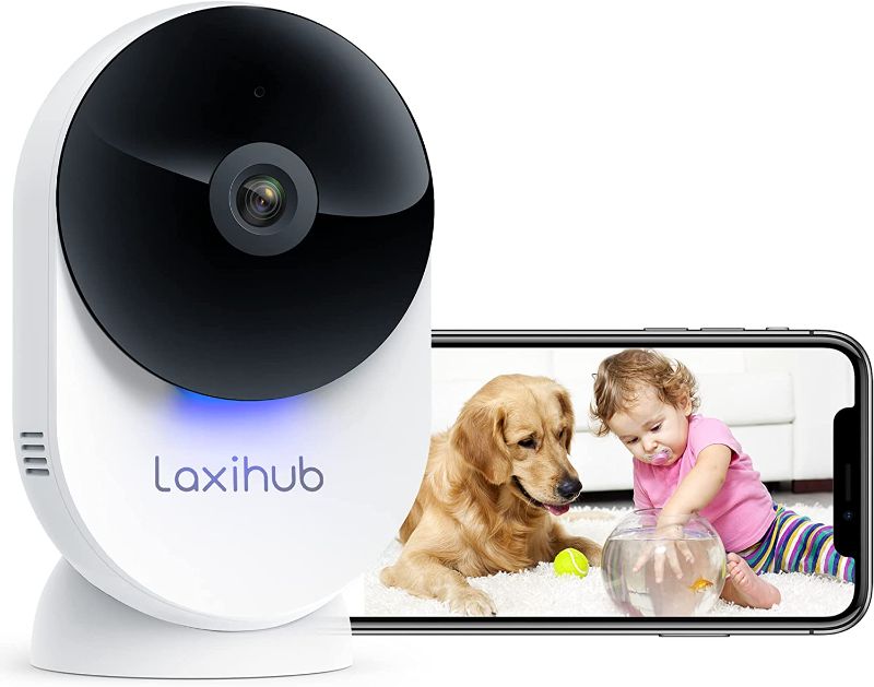 Photo 1 of Pet Camera 5GHz WiFi Serurity Camera Laxihub Indoor Home Baby Camera Monitor 1080P Dog/Cat Cam with App, Human Motion Detection Area Customized, 2-Way Audio, Night Vision, 2.4GHz/5GHz Dural WiFi Bands
