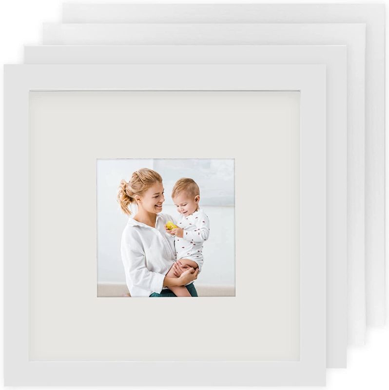 Photo 1 of AEVETE 10x10 Picture Frames White Wood 4 Pack Wall Tabletop Square Frames Display Photos 10x10 5x5
