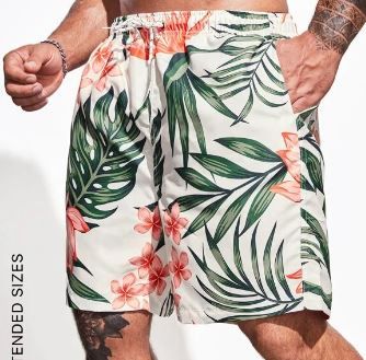 Photo 1 of  Men Tropical Print Drawstring Waist Swim Shorts
SIZE XL