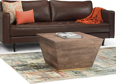 Photo 1 of ****DAMAGES ON THE CORNERS***SIMPLIHOME Abba SOLID MANGO WOOD 28 inch Wide Square Modern Coffee Table in Dark Brown, Fully Assembled, for the Living Room and Family Room
