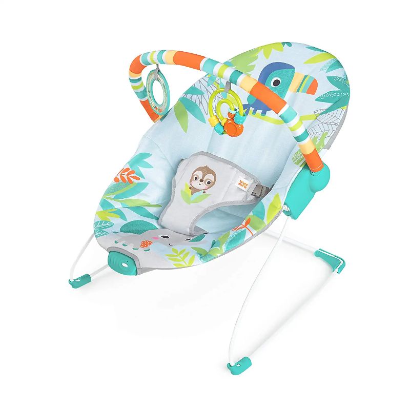 Photo 1 of Bright Starts Rainforest Vibes 3-Point Harness Vibrating Baby Bouncer with -Toy bar
