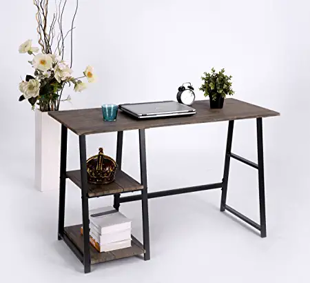 Photo 1 of Vintage Brown Finish Computer Writing Study Trestle Desk Modern Vintage Home Office
