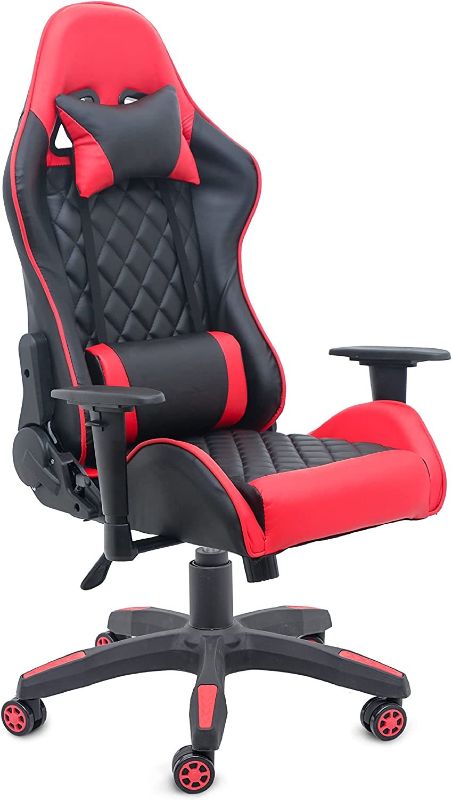 Photo 1 of Comfty Red & Black Diamond Quilted Leather Chairs, Multicolor
