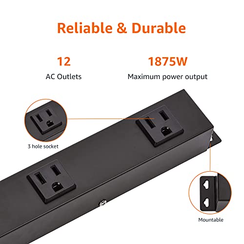 Photo 1 of Amazon Basics Heavy Duty Metal Surge Protector Power Strip with Mounting Brackets - 12-Outlet, 600-Joule