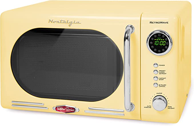 Photo 1 of Nostalgia Retro Compact Countertop Microwave Oven, 0.7 Cu. Ft. 700-Watts with LED Digital Display, Child Lock, Easy Clean Interior, Yellow
