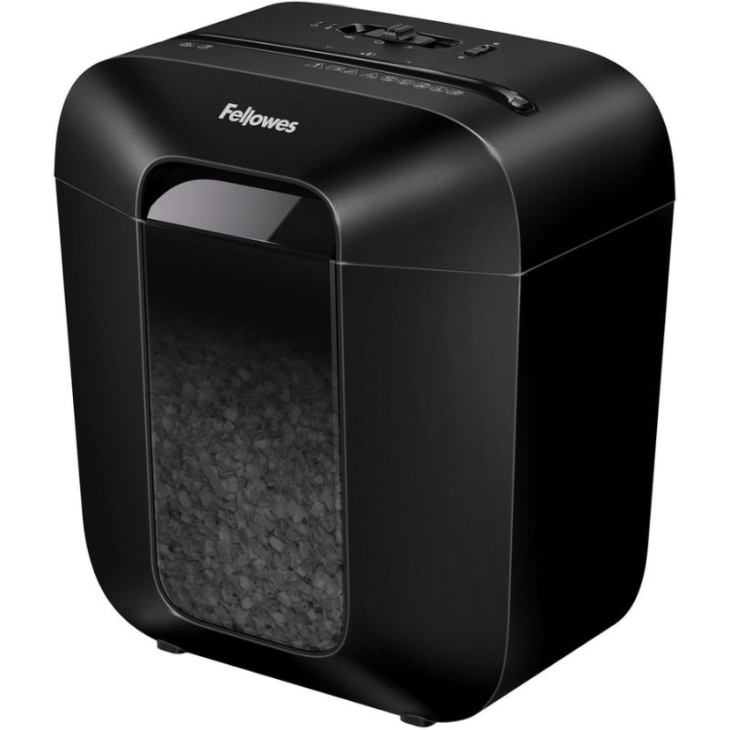 Photo 1 of Fellowes LX25M Paper Shredder - Micro Cut - 6 Per Pass - for shredding Paper, Paper Clip, Staples, Credit Card - 0.156" x 0.500" Shred Size - P-4 - 10 ft/min - 9" Throat - 5 Minute Run Time - 30 Minute Cool Down Time - 3 gal Wastebin Capacity
