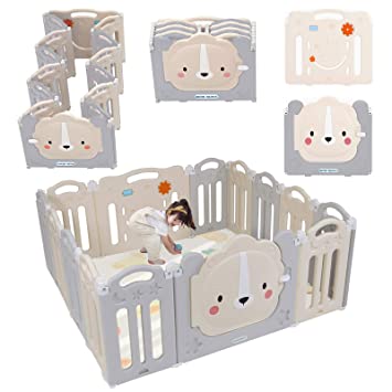 Photo 1 of Doctor Dolphin Foldable Baby Playpen - Play Gate for Toddler Play Yard, Lion Play Gate Panel with Toys Board (12 Panels+1 Gate+1 Game Board)
