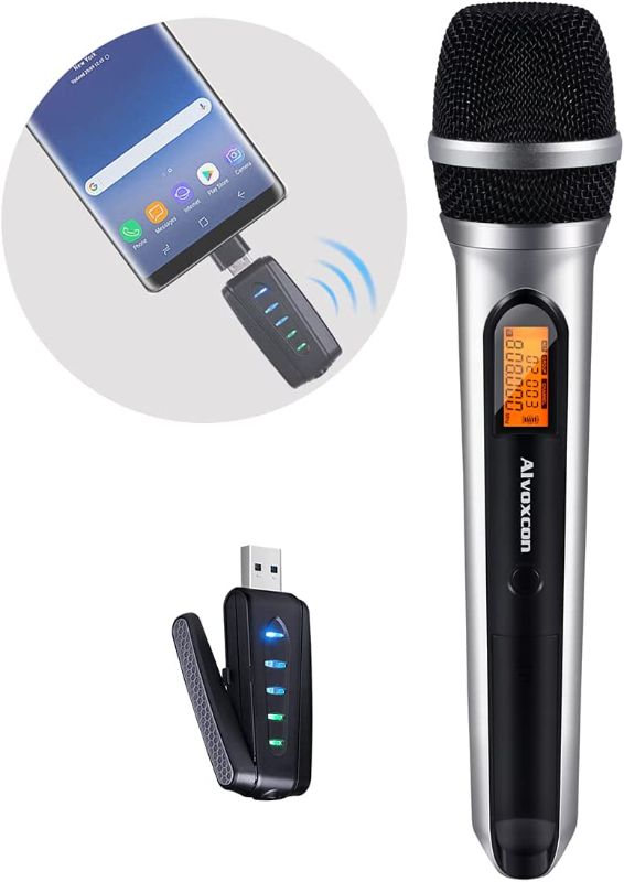 Photo 1 of USB Wireless Microphone, Alvoxcon UHF Dynamic mic for Android, PC Computer, Laptop, PA, Podcasting, Vlogging, YouTube, Vocal Recording, Gaming, Singing Practice (System with USB Receiver)