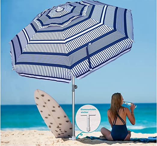 Photo 1 of AMMSUN 7ft Heavy Duty Windproof Beach Umbrella with Tilt Mechanism, Portable UV 50+ Protection, Flower Vents Design and Outdoor Sunshade Umbrella for Garden Beach Outdoor 
