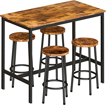 Photo 1 of AWQM Bar Height Table and Chairs Bar Table with 4 Stools Industrial Counter Height Dining Sets for Kitchen, Table of 43.4 x 23.6 x 35.7 Inches, Stool of 11.8 x 11.8 x 23.8 Inches, Industrial Brown
