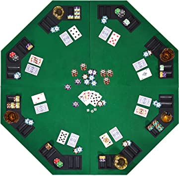 Photo 1 of 48" 8-Player Foldable Poker Table Top, Casino Texas Hold'em Layout, Portable Anti-Slip Blackjack Poker Table Mat with Carrying Bag for Family Games Casino
