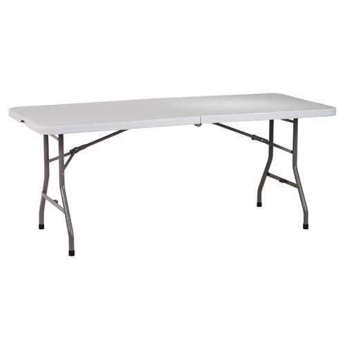 Photo 1 of 6 Foot Resin Multi Purpose Center Light Gray Fold Table with Wheels
