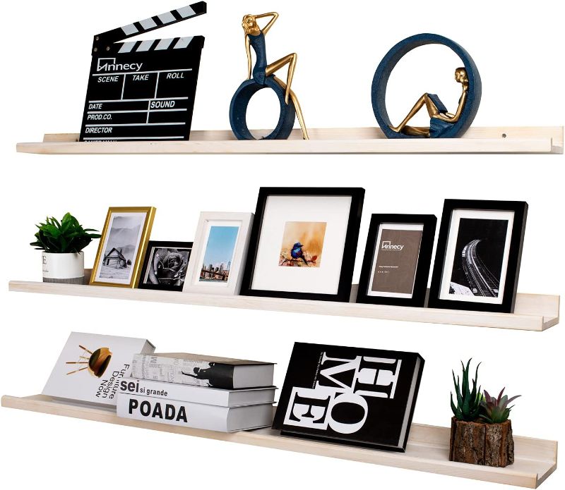 Photo 1 of Annecy Floating Shelves Wall Mounted Set of 3, 47 Inch Dark Walnut Solid Wood Shelves for Wall, Wall Storage Shelves with Lip Design for Bedroom, Bathroom, Kitchen, Office
