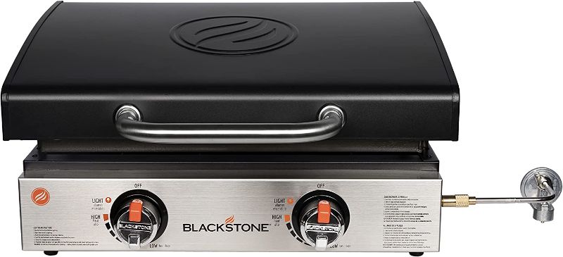 Photo 1 of Blackstone 1813 Stainless Steel Propane Gas Hood Portable, Flat Griddle Grill Station for Kitchen, Camping, Outdoor, Tailgating, Tabletop, Countertop – Heavy Duty, 12, 000 BTUs, 22 Inch, Black
