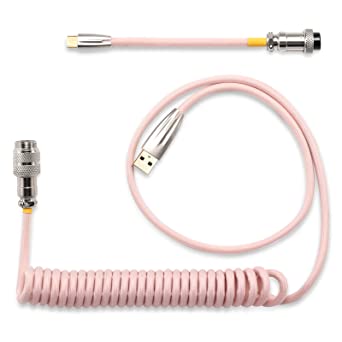 Photo 1 of LTC Custom Mechanical Keyboard Coiled Cable USB 3.1 Type C, 1.2m Coiled USB C Cable with Aviator Connector, Pink