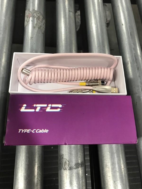 Photo 2 of LTC Custom Mechanical Keyboard Coiled Cable USB 3.1 Type C, 1.2m Coiled USB C Cable with Aviator Connector, Pink