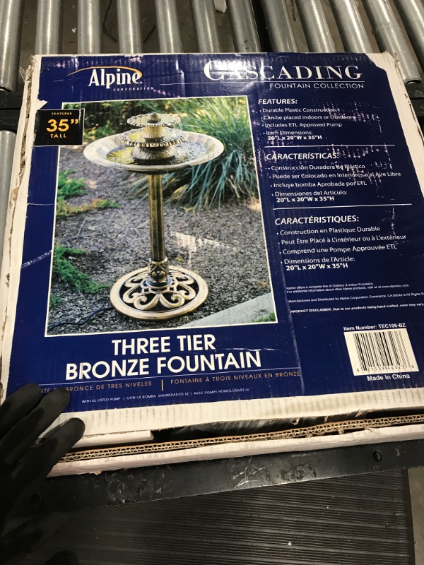 Photo 2 of Alpine Corporation 3-Tiered Pedestal Outdoor Water Fountain and Bird Bath, Bronze