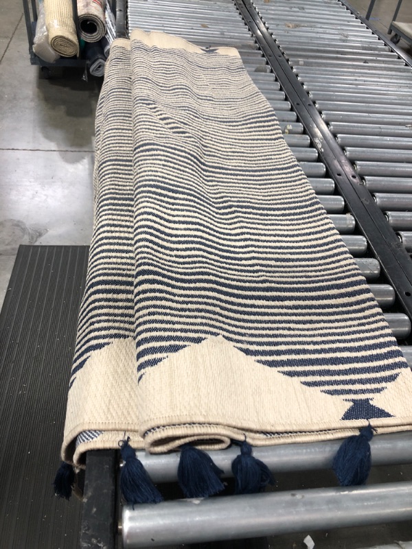 Photo 2 of 5' X 7' Linear Global Stripe Outdoor Rug Navy/Ivory - Project 62™
