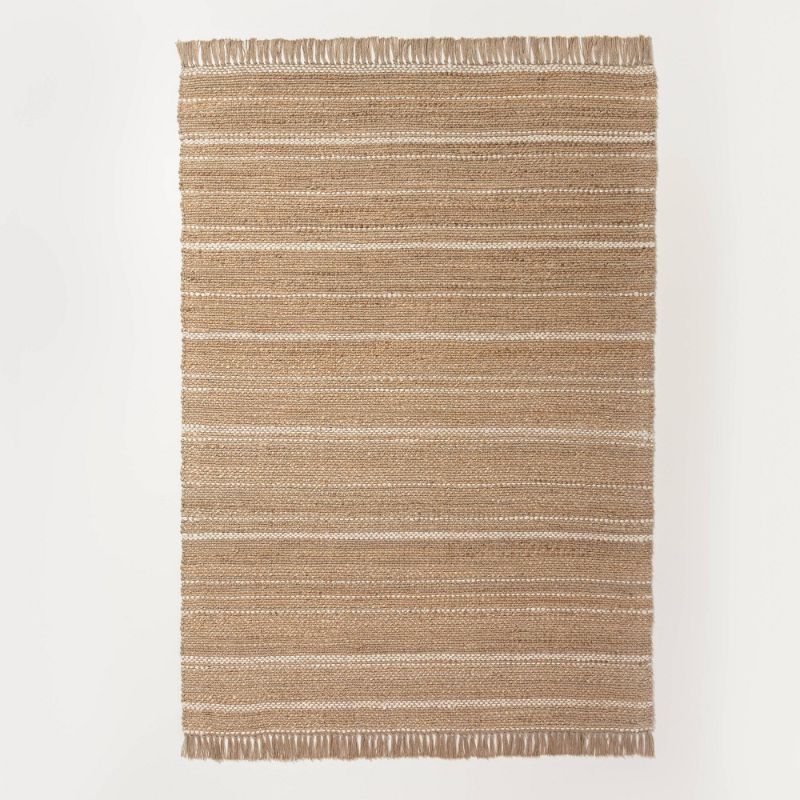 Photo 1 of 7' X 10' Natural Jute Variegated Stripe Area Rug Cream - Hearth & Hand™ with Magnolia
