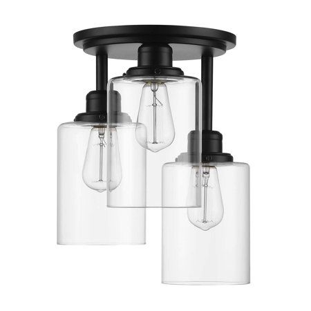 Photo 1 of Annecy 3-Light Matte Black Flush Mount Ceiling Light with Clear Glass Shades - One Size
