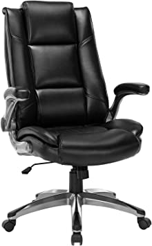 Photo 1 of COLAMY High Back Office Chair PU Leather Executive Swivel Computer Desk Chair Flip-up Arms and Adjustable Thick Padding Ergonomic Design Lumbar Support
