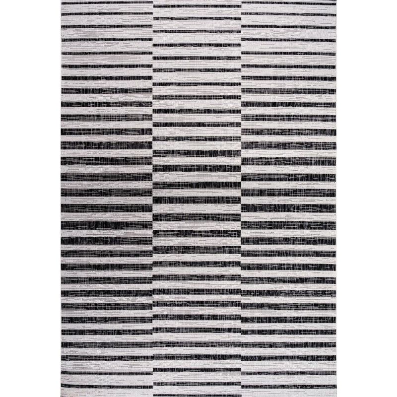 Photo 1 of 8 X10 Sukie Modern Offset Stripe Indoor/Outdoor Area Rug Ivory/Black - JONATHAN Y
