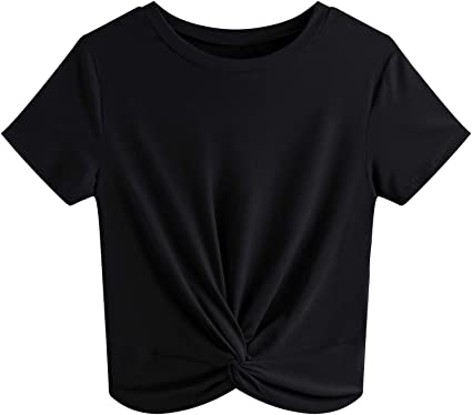 Photo 1 of 2XL JINKESI Women's Summer Causal Short Sleeve Blouse Round Neck Crop Tops Twist Front Tee T-Shirt
