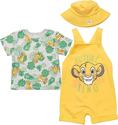 Photo 1 of Disney Lion King Simba Pumba Timon Baby Boys 3 Piece Set: Short Overalls T-Shirt Hat 3-6M
