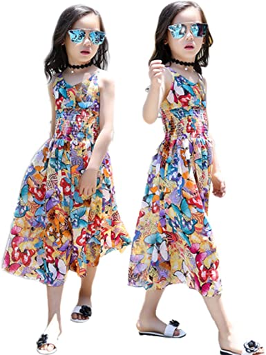 Photo 1 of 8/9 YEARS BANGELY Boho Beach Floral Print Dress Jumpsuit for Kids Girls Summer Casual Straps Wide Leg Pants Skirts Sundress
