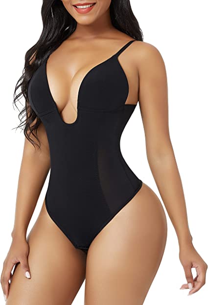 Photo 1 of 3XL FeelinGirl Thong Shapewear Bodysuit for Women Tummy Control Body Shaper U Plunge Fajas Colombianas Waist Trainer Corset
