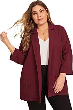 Photo 1 of 2XL WDIRARA Women's Plus Size Long Sleeve Blazer Casual Open Front Cardigan Jacket
