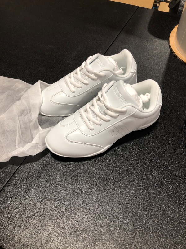 Photo 2 of BAXINIER Youth Girls White Cheerleading Dancing Shoes Athletic Training Tennis Walking Breathable Competition Cheer Sneakers SIZE 35 LOOKS LIKE  SIZE 2 OR 3 