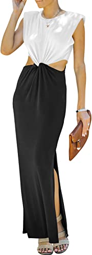 Photo 1 of ANRABESS Women Summer Sleeveless Padded Shoulder Cutout Twist Elegant Slim Fit Maxi Dress with Slit MEDIUM 
