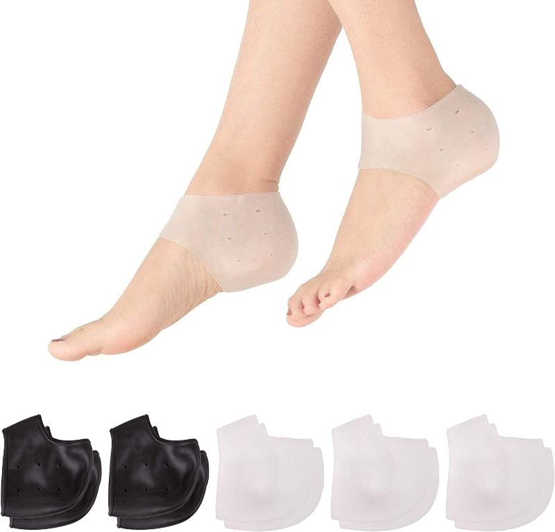 Photo 1 of (5 Pair) Heel Protectors, Heel Cups for Heel Pains, Silicone Heel Pads Cushion, Heal Dry Cracked Heels, Universal Size, Stocking Stuffers for Women Teen Girls Adults Wife Mom for Her
