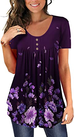 Photo 1 of BeadChica Women's Tunic Tops For Leggings Short Sleeve Shirts Botton Up Casual Ruched Blouses Clothes LARGE 
