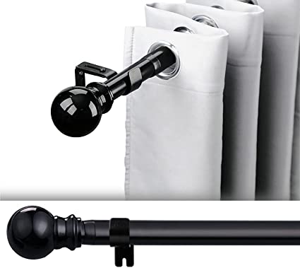 Photo 1 of Adjustable Curtain Rod Set - Black Curtain Rods for Windows 34 to 52",1 Inch Heavy Duty Indoor Curtain Rod for Curtains and Drapes,Single Drapery Rods for Bedroom,Kitchen,Living Room (2 Brackets)
