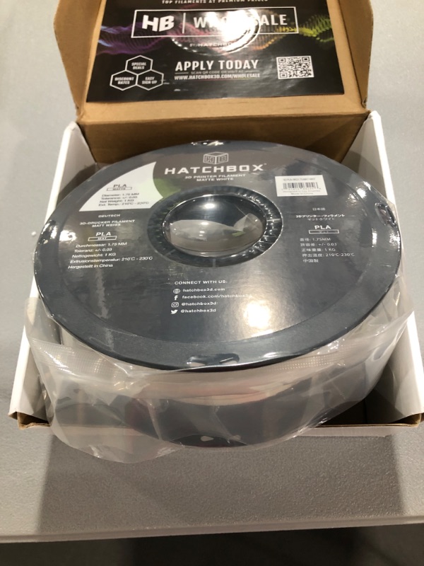 Photo 1 of HATCHBOX Matte PLA 3D Printer Filament, Dimensional Accuracy +/- 0.03 mm, 1 kg Spool, 1.75 mm, White
