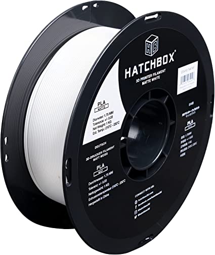 Photo 1 of HATCHBOX Matte PLA 3D Printer Filament, Dimensional Accuracy +/- 0.03 mm, 1 kg Spool, 1.75 mm, White
