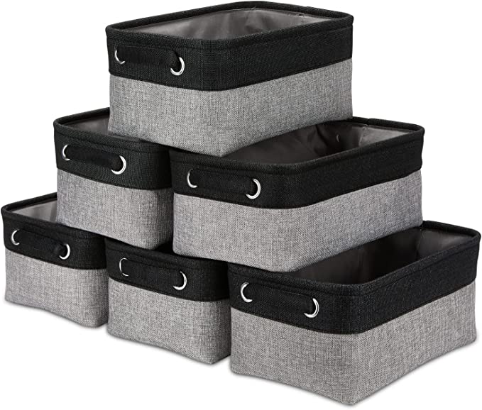 Photo 1 of Araierd Small Storage Baskets for Organizing, Fabric Storage Basket with Handles Storage Basket Flodable Small Basket for Shelves (11.8" x 7.8" x 5" -Pack of 6)(Black& Grey)
