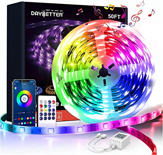 Photo 1 of DAYBETTER Led Lights 50ft Led Lights for Bedroom, Long Smart Led Strip Lights with Remote App Control, Music Sync 5050 RGB Color Changing Led Light Strips for Room Decoration
