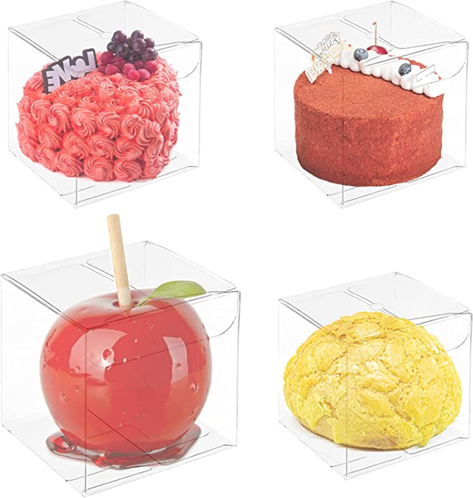 Photo 1 of 35 Pcs Candy Apple Box with Hole Top,4"x 4"x 4" Clear PET Favor Boxes,Plastic Gift Boxes Transparent Treat Boxes for Caramel Apples,Pops Cookies,Chocolate,Ornaments,Party Favors
