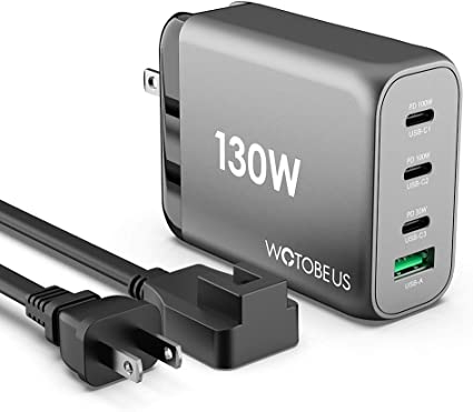 Photo 1 of 130W USB C GaN Wall Charger WOTOBEUS PD 100W PPS45W Super Fast Charging Station Type-C Laptop QC4+ Power Adapter AC Cable Multiple Ports for iPhone 14 13 12 iPad MacBook Samsung Pixel Leveno HP Dell
