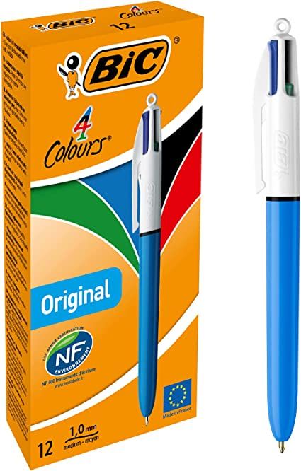 Photo 1 of BIC 4 Colours Original Retractable Comfortable Ballpoint Pens - Box of 12 - Medium Point (1.0 mm) - Precision Writing
