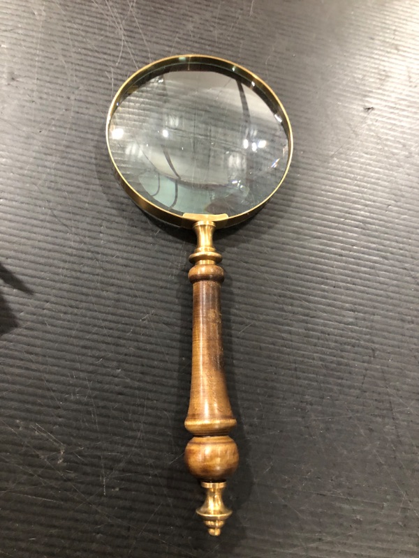 Photo 1 of Deconoor 10X Handheld Magnifying Glass Lens, Antique Brass Magnifier, Fine Print Reading, Inspection, Coin & Stamp, Astrologer, Science, Low Sight Elderly, with Wooden Handle, Collectible Décor Gift
