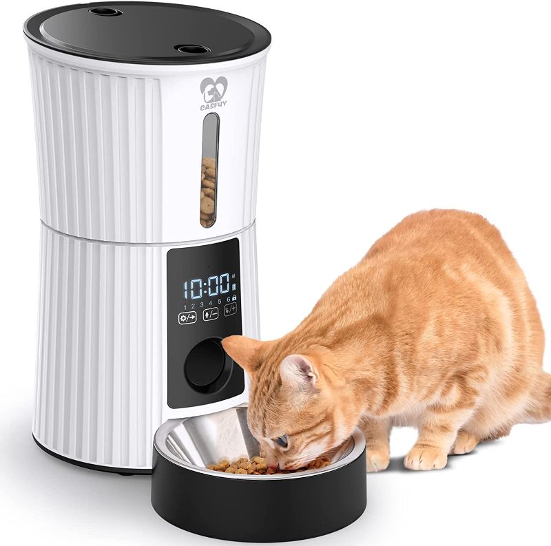 Photo 1 of Casfuy Automatic Cat Feeders - 4L Auto Timed Pet Feeder Dry Food Dispenser for Dogs & Cats with Voice Recorder Portions Control Slow Feed Dual Power Supply 6 Meals Per Day
