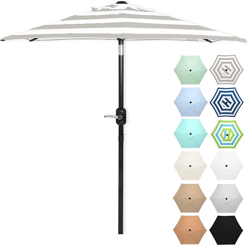 Photo 1 of 6 Ft Outdoor Patio Umbrella, Easy Open/Close Crank and Push Button Tilt Adjustment - Stripe Beige Market Umbrella
