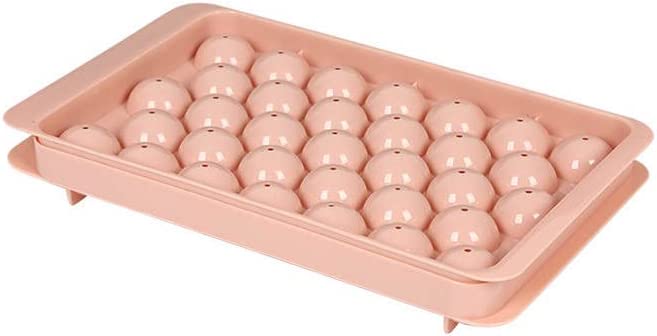 View 1 of Miaowoof Mini Ice Cube Tray with Lid,Round Ice Ball Maker Mold for Freezer,Sphere Ice Cube Tray Making 1 in X 66PCS Circle Ice Chilling Cocktail Whiskey Tea & Coffee(White & Pink)
