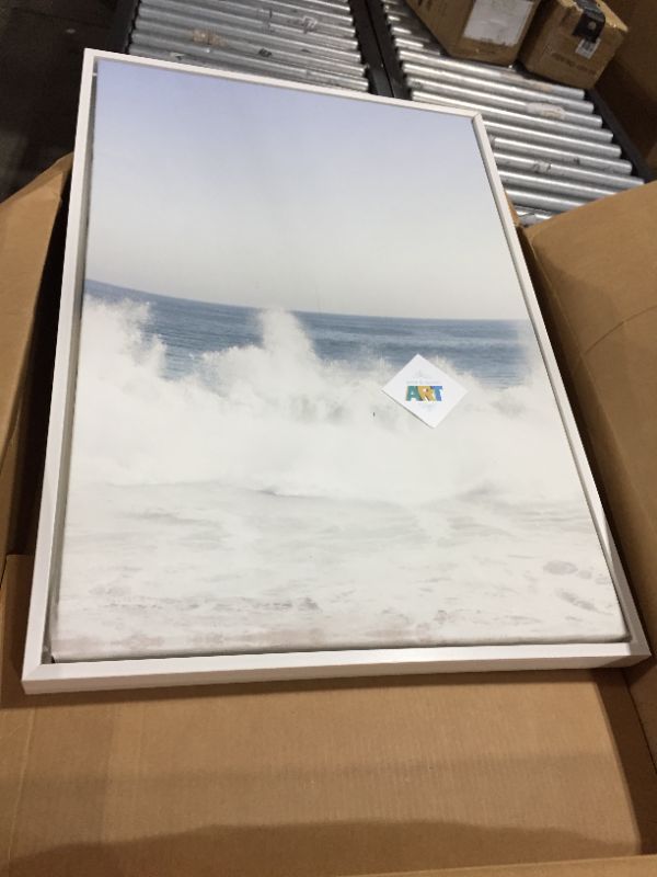 Photo 1 of 33x23 Inch Beach Canvas Art with White Frame 